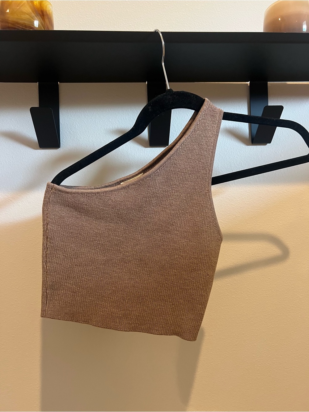 Zulu & Zephyr One-Shoulder Ribbed Tank - Taupe Brown